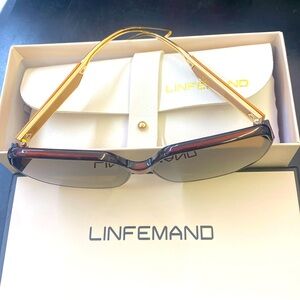 New super sleek brown tinted sunglasses with gold arms